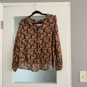 Treasure & Bond Geometric Black and Brown Blouse